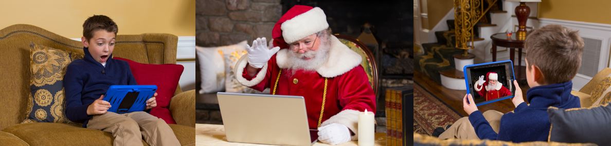Child and Santa Interacting over Video on Tablet